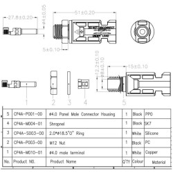 100 pairs MC4 PANEL MOUNT M12 Thread 1000V 30A M/F Solar Panel Surya